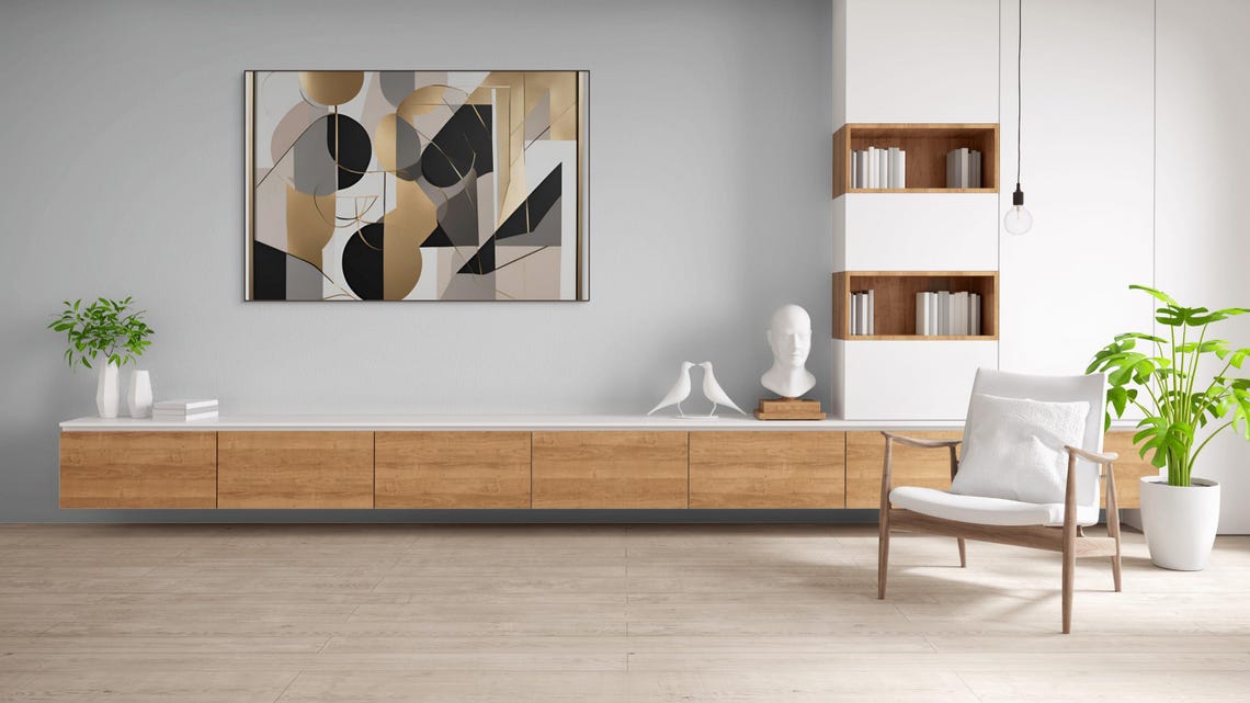 Abstract Geometric Circles Black Gold Gray Modern Shapes Wall Art - Image 2