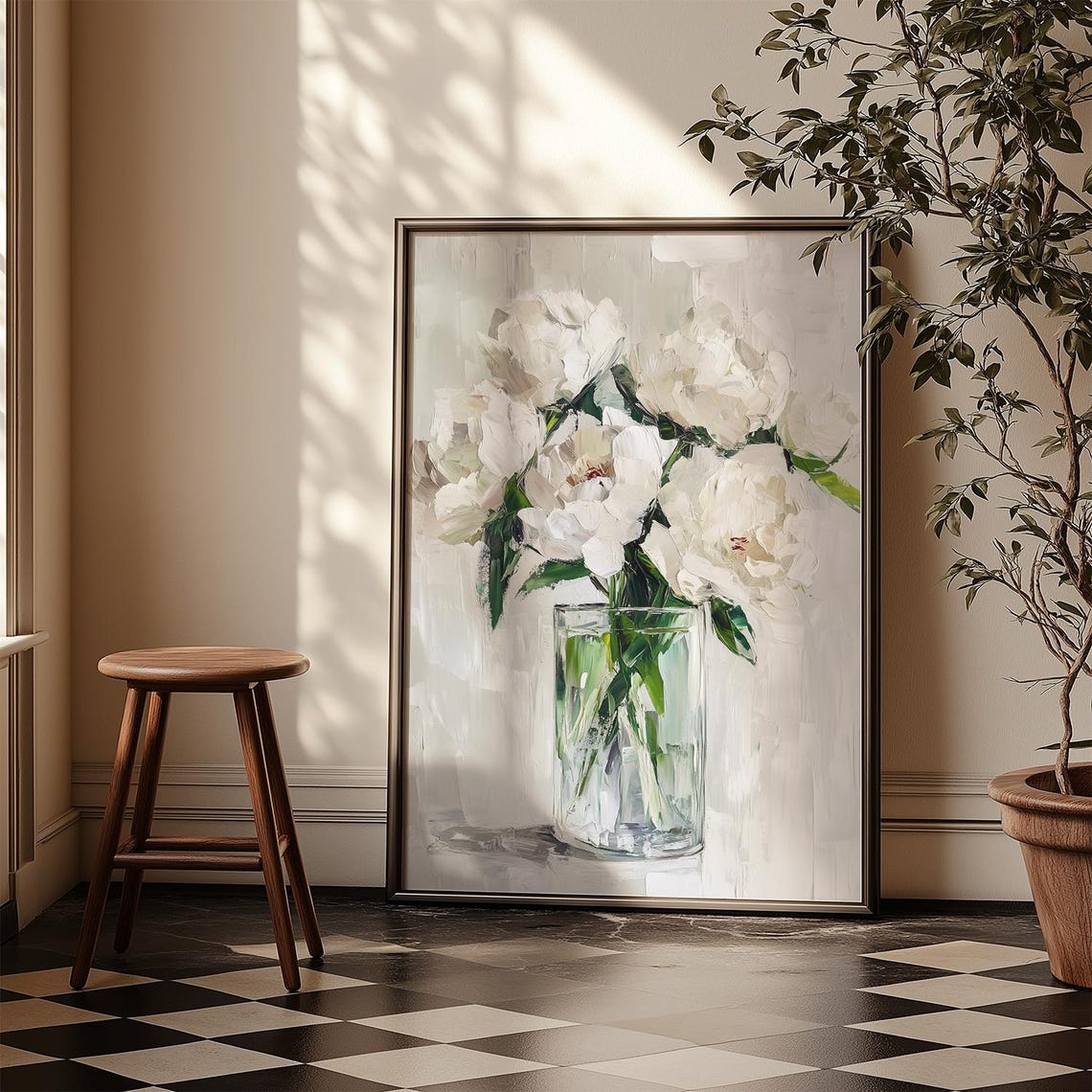 White Peonies In Glass Vase Impressionist Floral Still Life Poster - Image 6