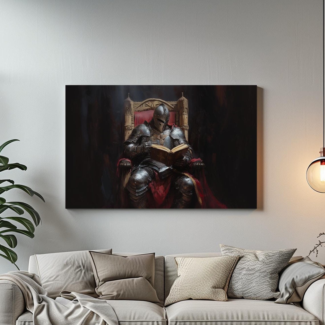 Medieval Knight Reading By Booklight On A Gothic Throne Poster