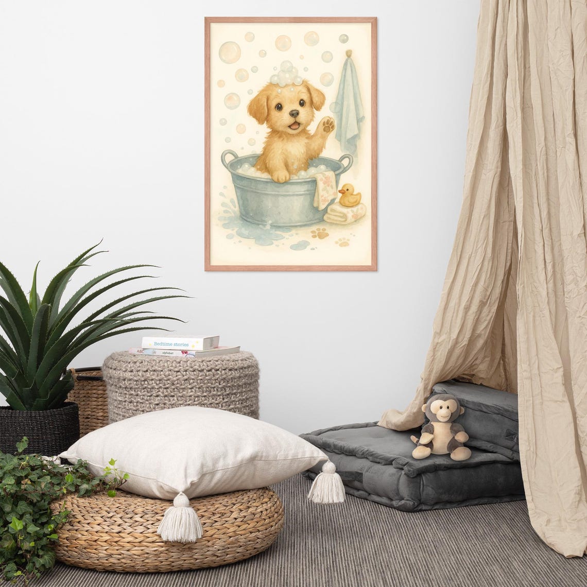 Puppy Bath Time Nursery Decor, Watercolor Poster - Image 3