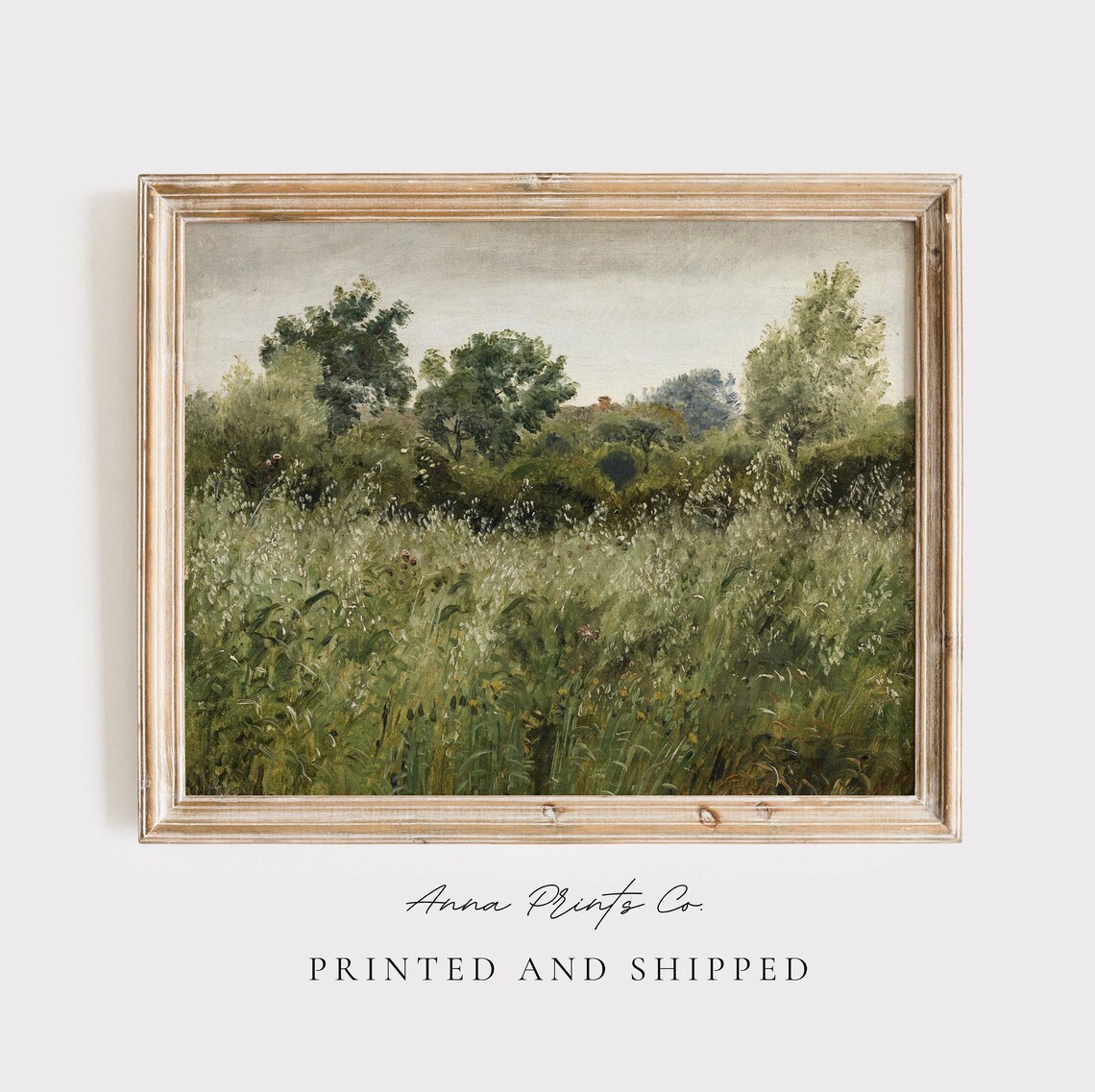 Antique Green Field Landscape, Vintage Art Print