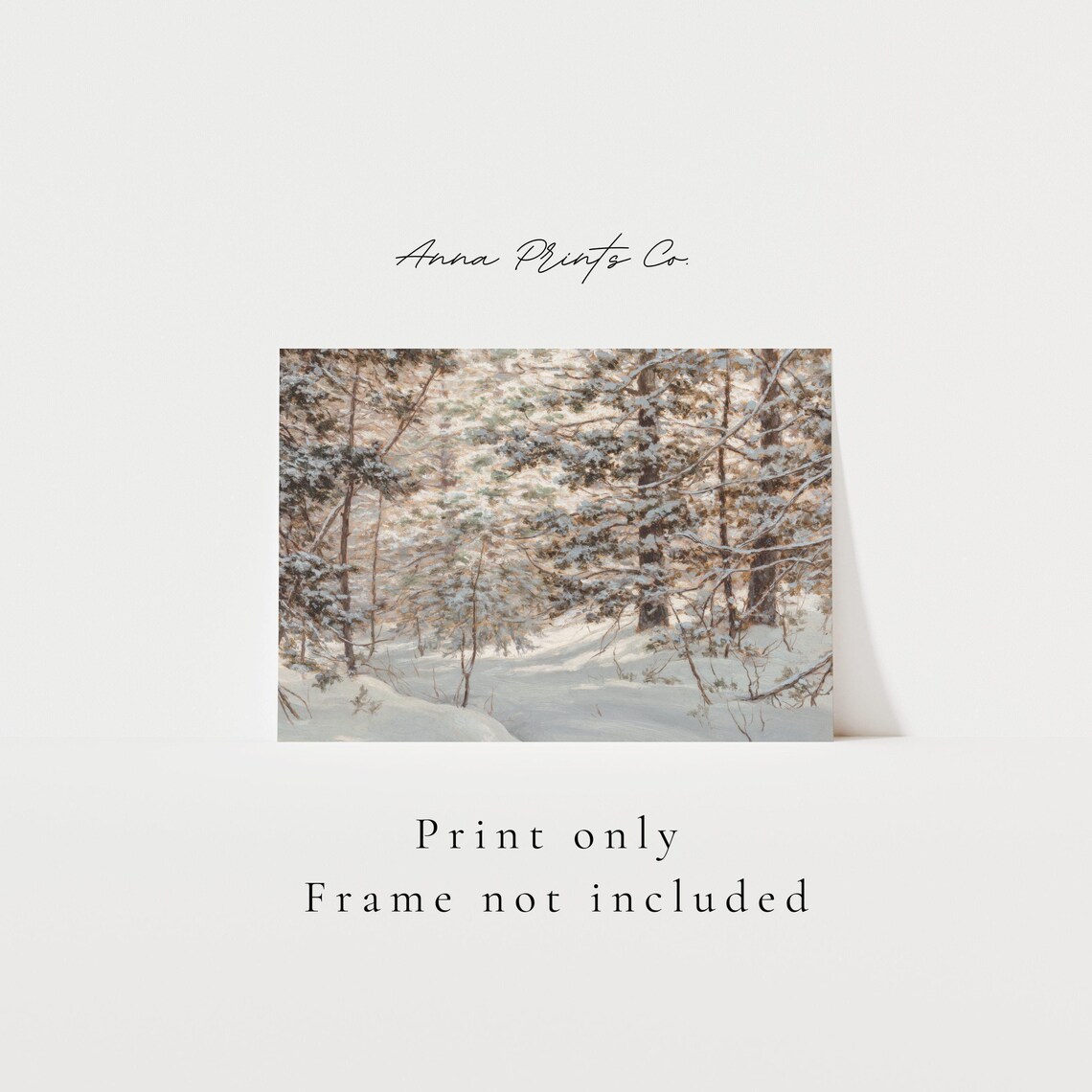 Vintage Snowy Pine Forest Painting Print Winter Woodland Wall Art - Image 3