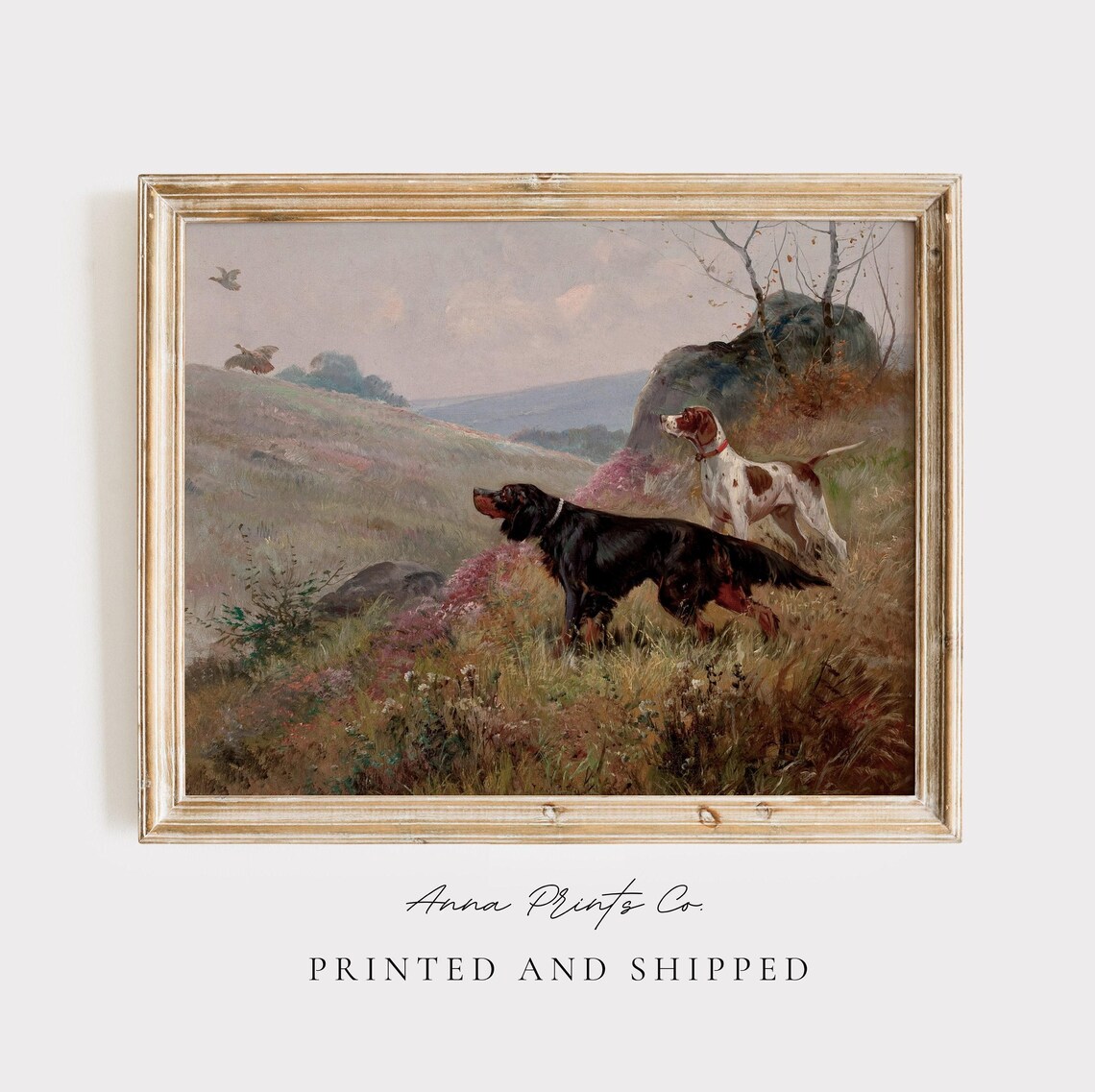 Vintage Landscape With Dogs, Victorian Art Print