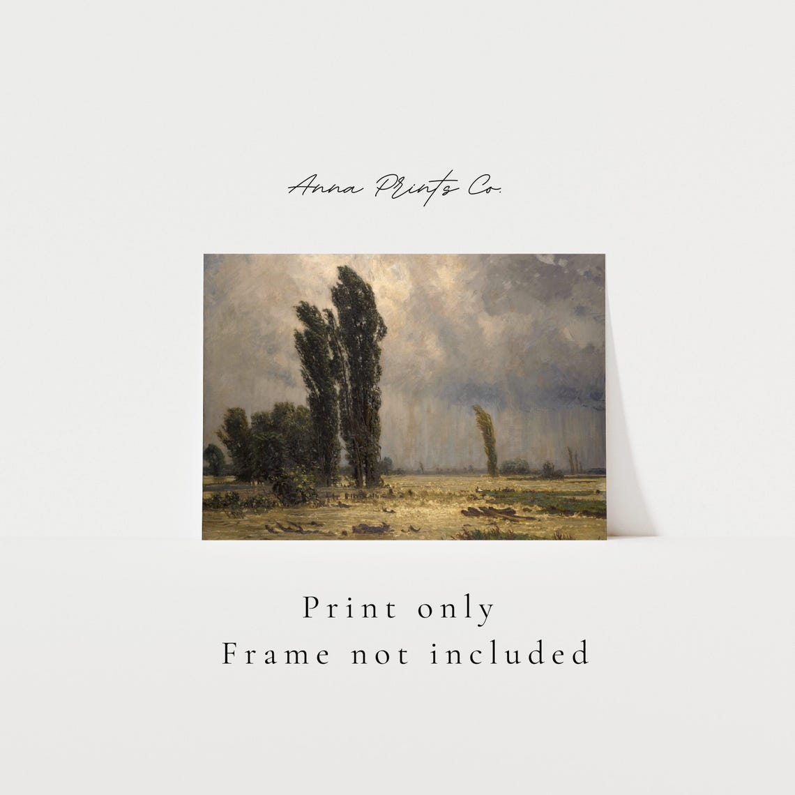 Moody Windswept Landscape Painting Print Stormy Poplar Trees Wall Art - Image 3