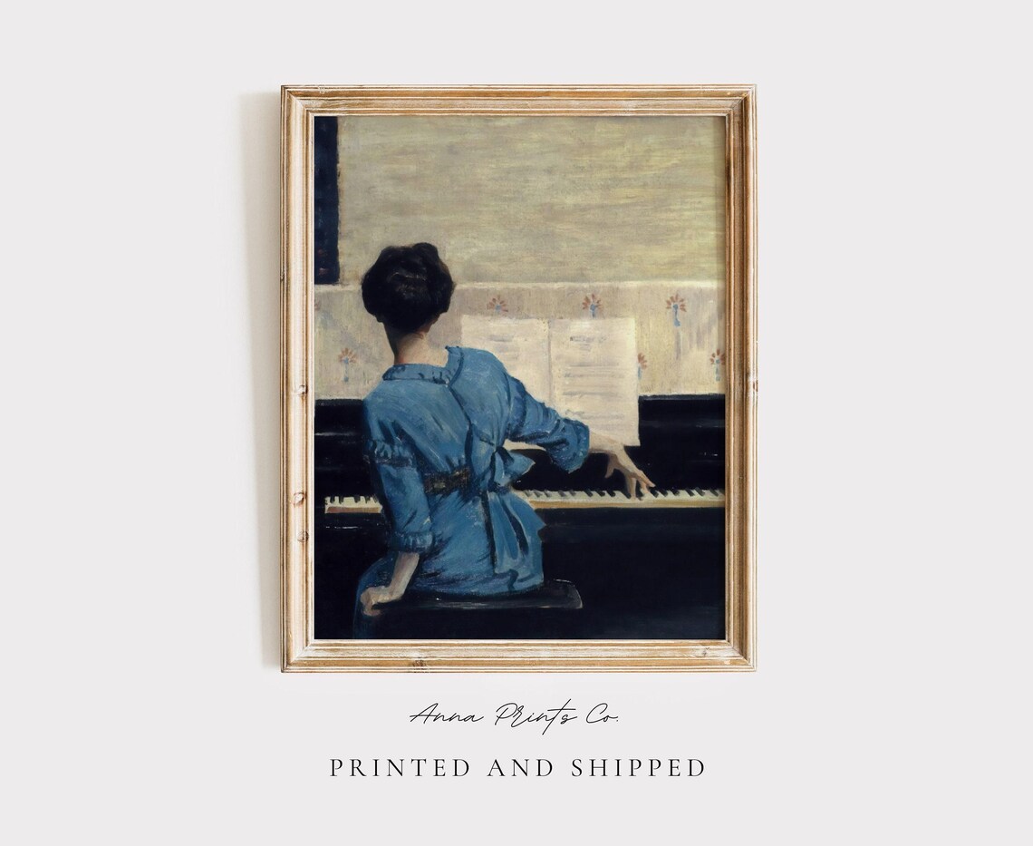 Woman Playing Piano, Vintage Antique Portrait Art Print