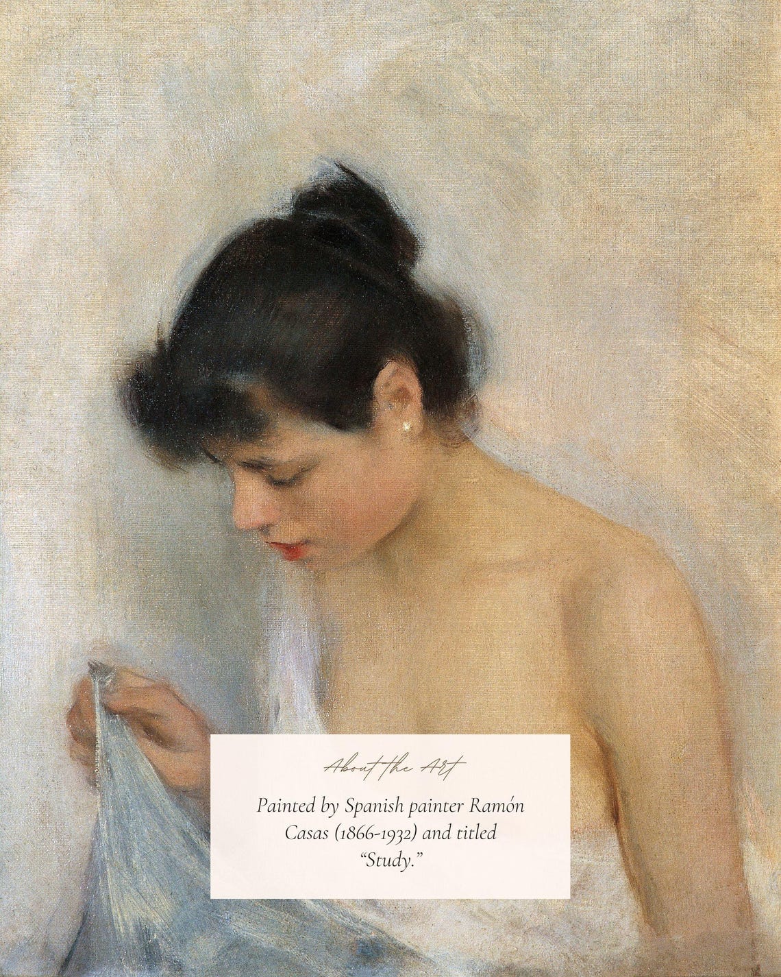 Study of a Woman Vintage Oil Painting Print Neutral Portrait Wall Art - Image 2