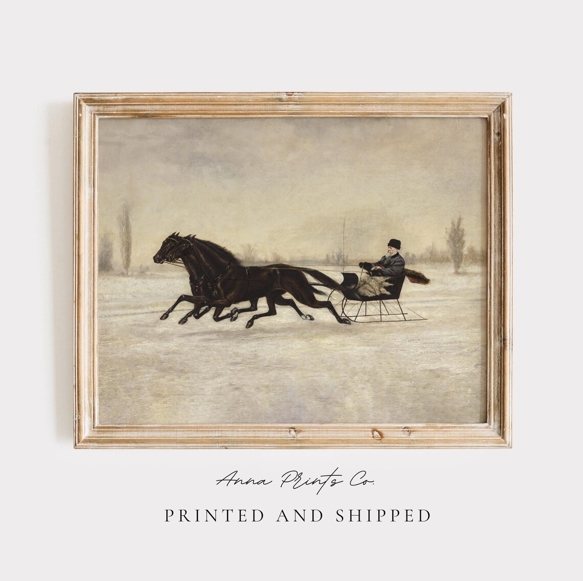 Antique Christmas Sleigh Vintage Winter Landscape Art Print