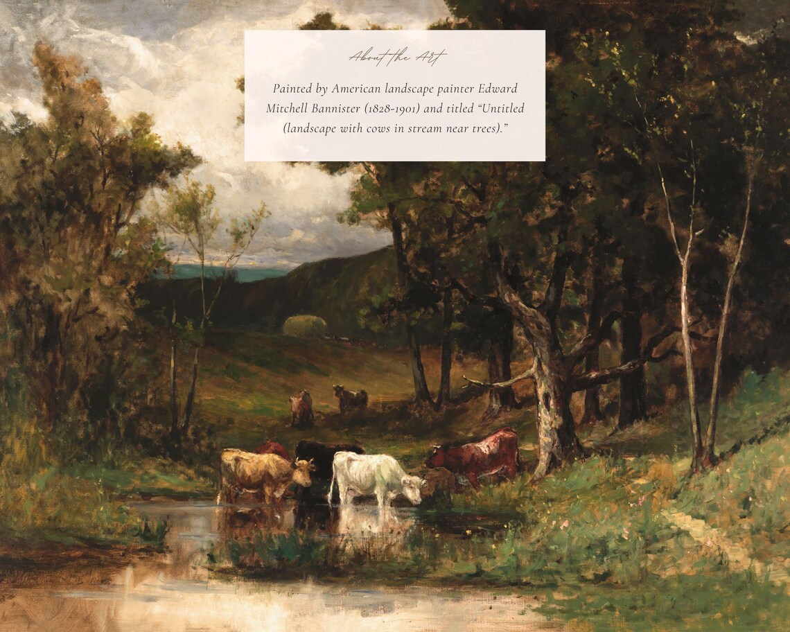 Cattle Grazing Near Stream, Vintage Farmhouse Art Print - Image 2