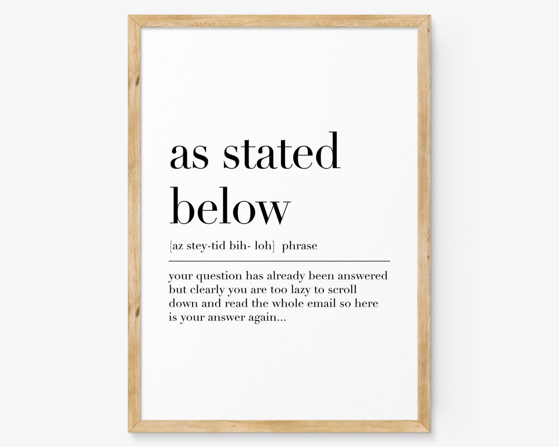 As Stated Below Funny Email Definition Poster Office Humor Wall Decor