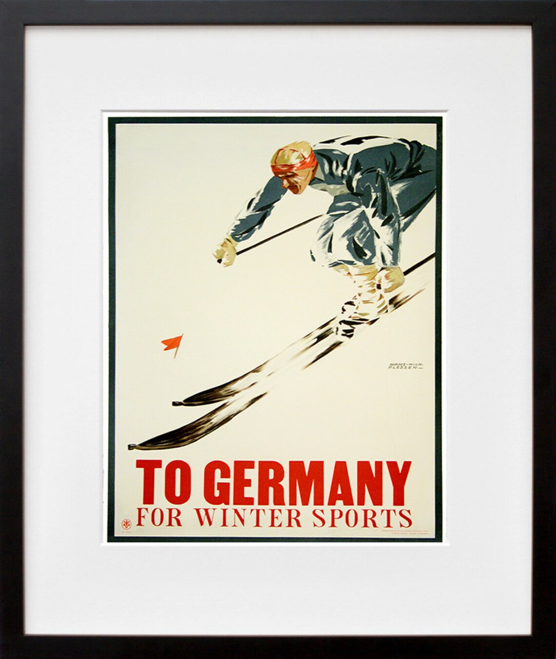 To Germany For Winter Sports Vintage Ski Downhill Travel Poster - Image 2