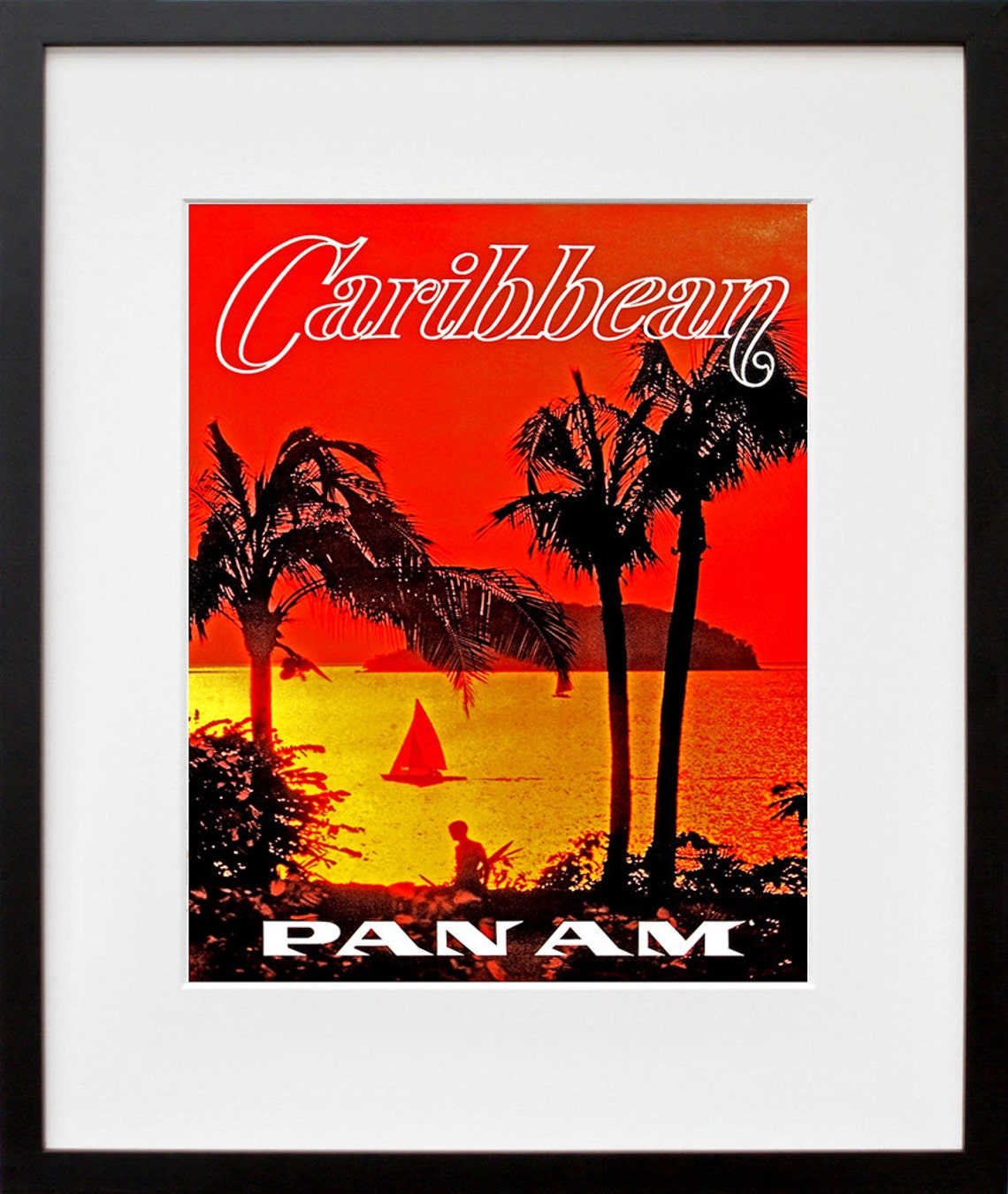 Pan Am Caribbean Retro Airline Travel Poster Sunset Beach Vibes
