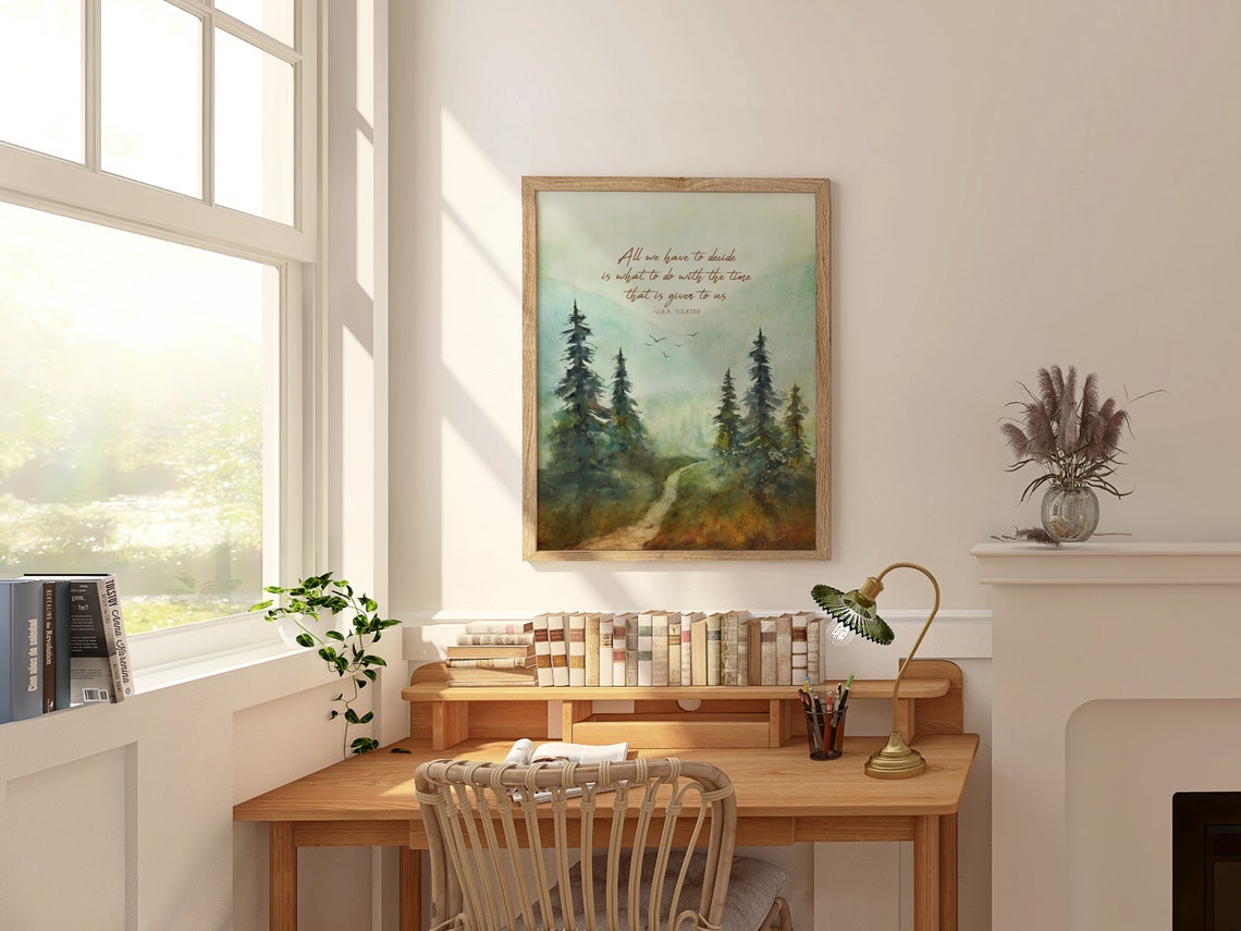 Jrr Tolkien Quote Wall Art Lotr Print Misty Mountains Lord Of The Rings Painting All We Have To Decide Is What To Do - Image 2