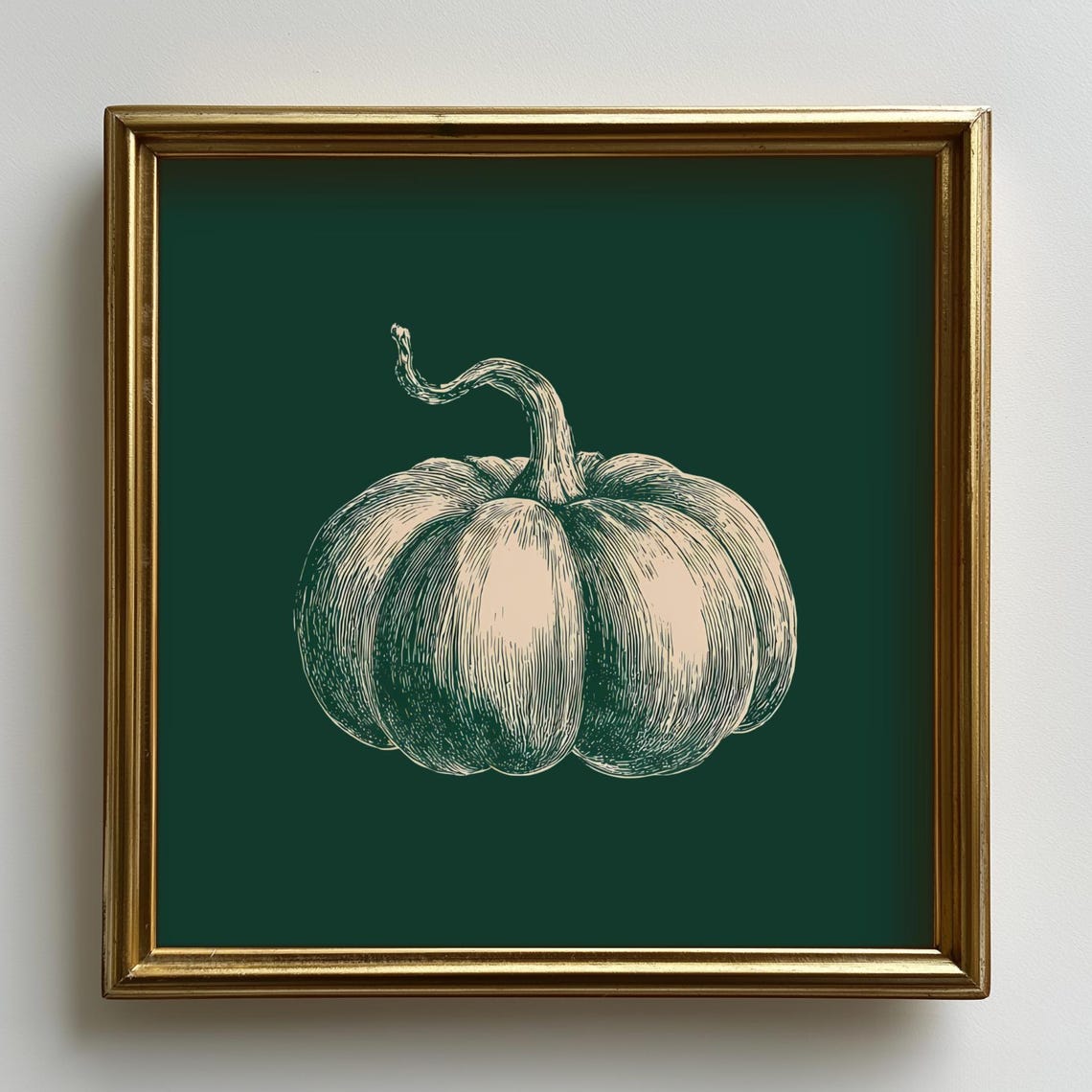 Vintage Pumpkin Botanical Sketch on Dark Green Rustic Fall Autumn Poster