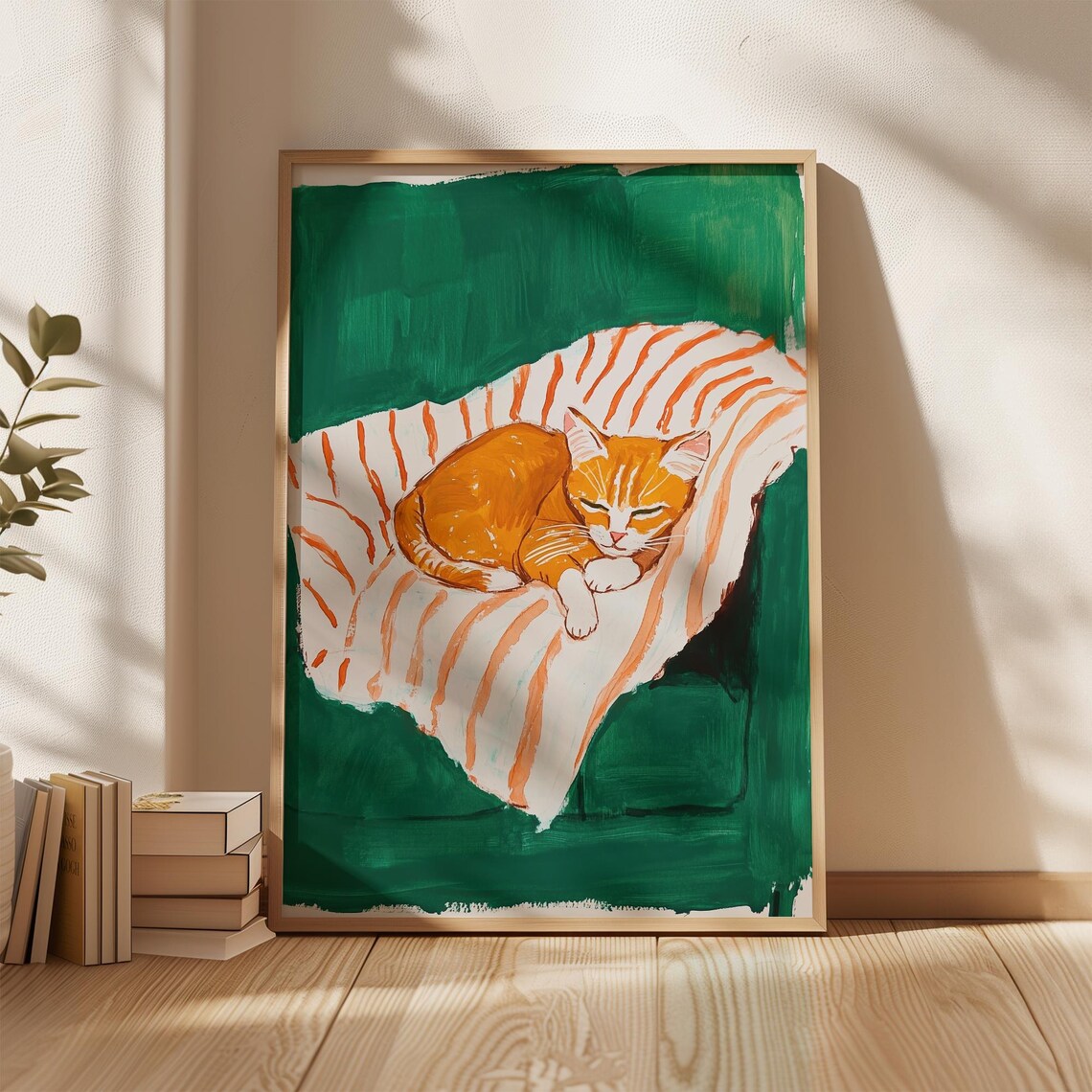 Sleeping Ginger Cat, Cozy Minimalist Pet Art - Image 2