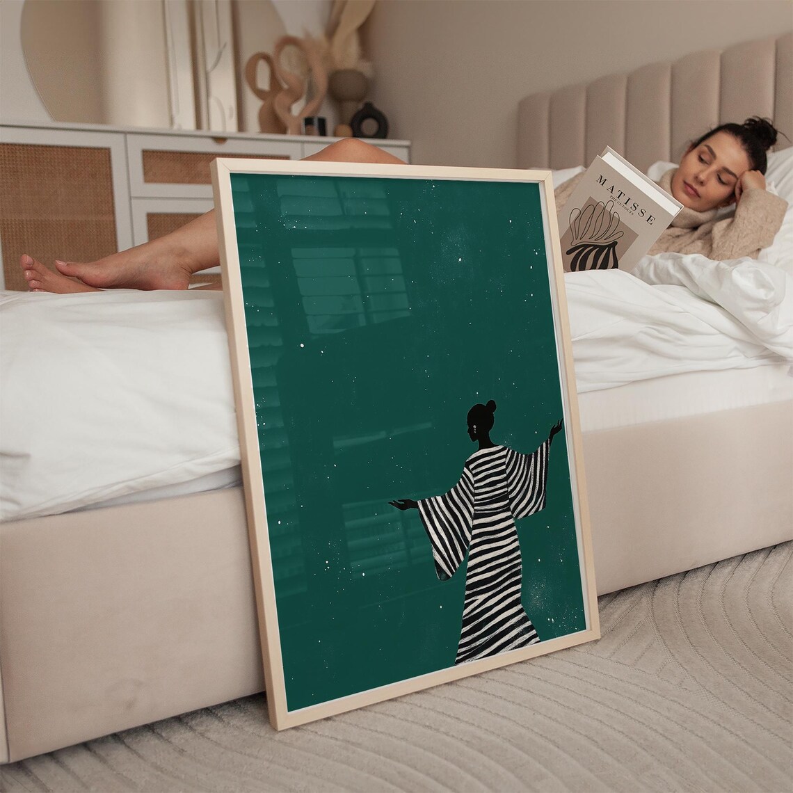 Elegant Woman In Striped Dress, Minimalist Art Print - Image 2