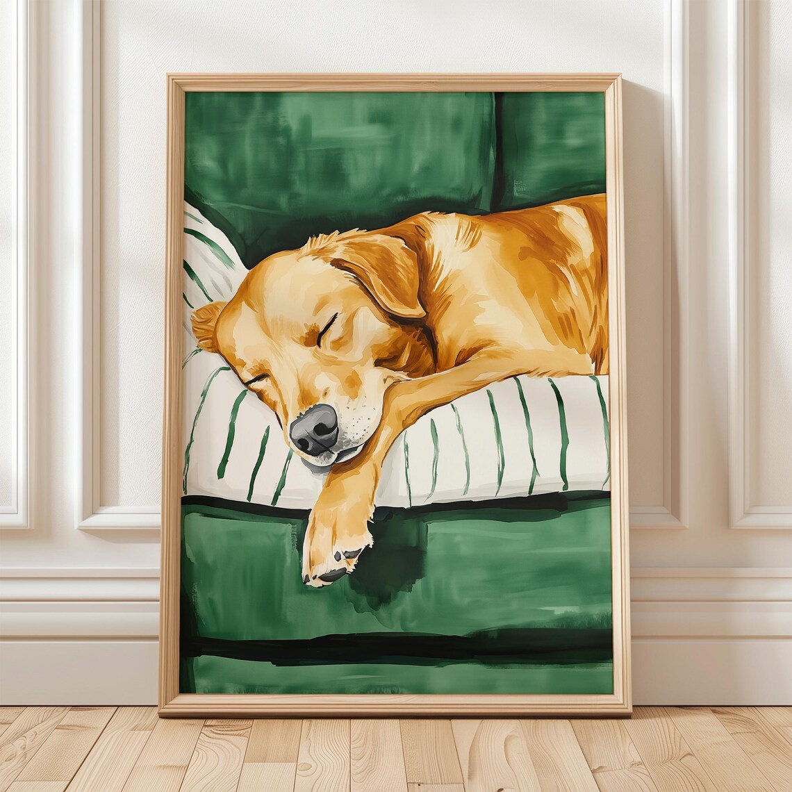 Golden Retriever Sleeping on Sofa, Minimalist Pet Decor - Image 5