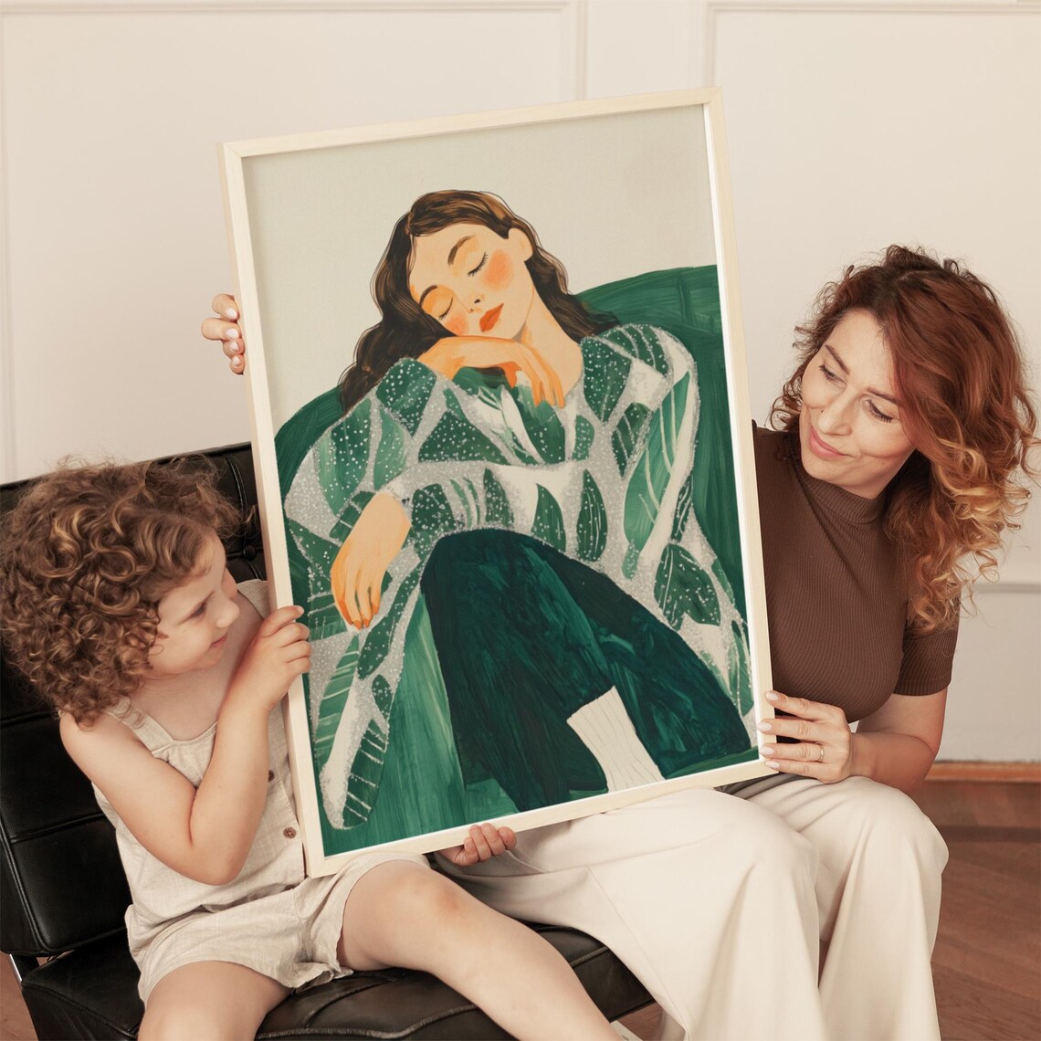 Dreamy Woman in Green Chair, Elegant Abstract Portrait - Image 4