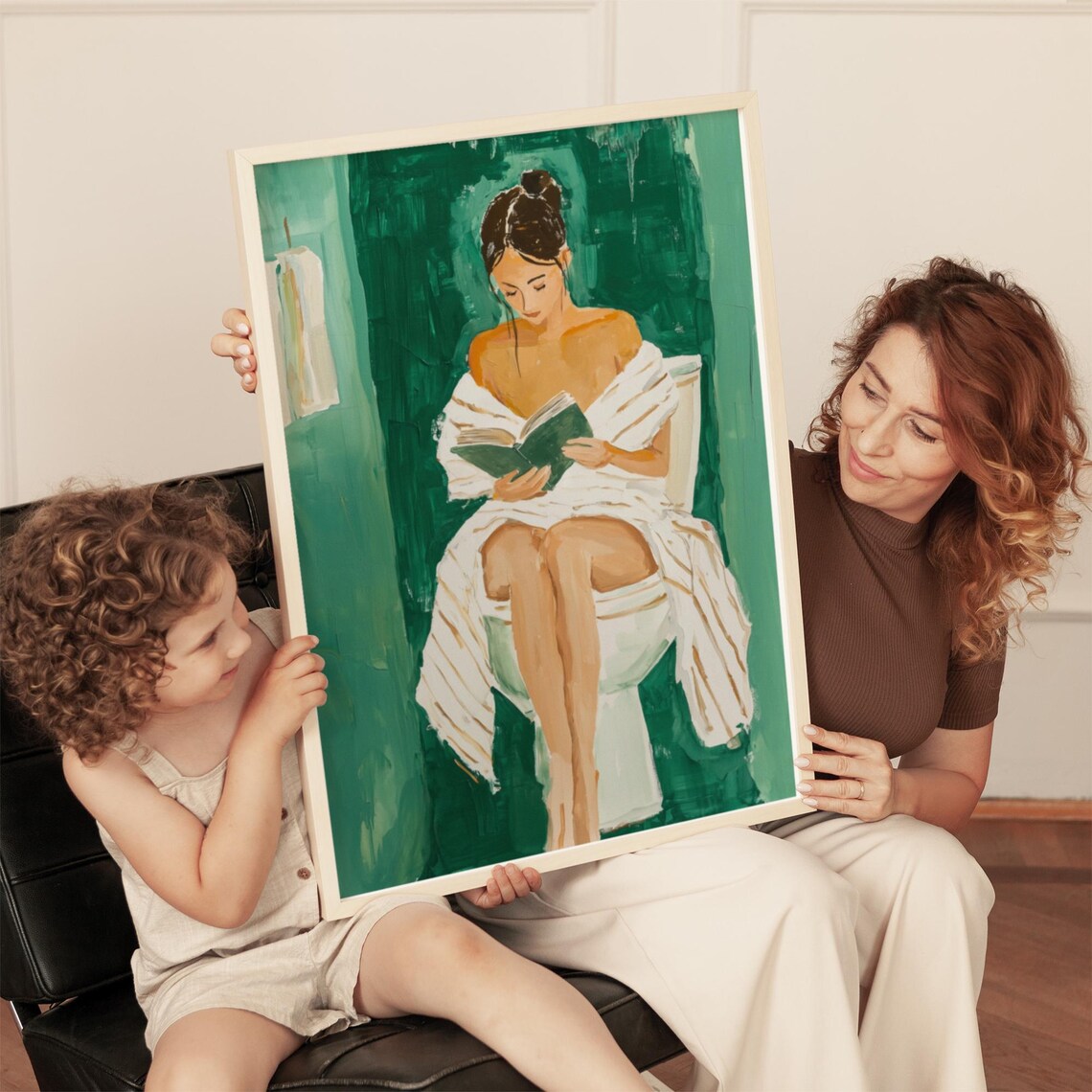Woman Reading Book In Bath Towel Emerald Bathroom Art Poster - Image 4