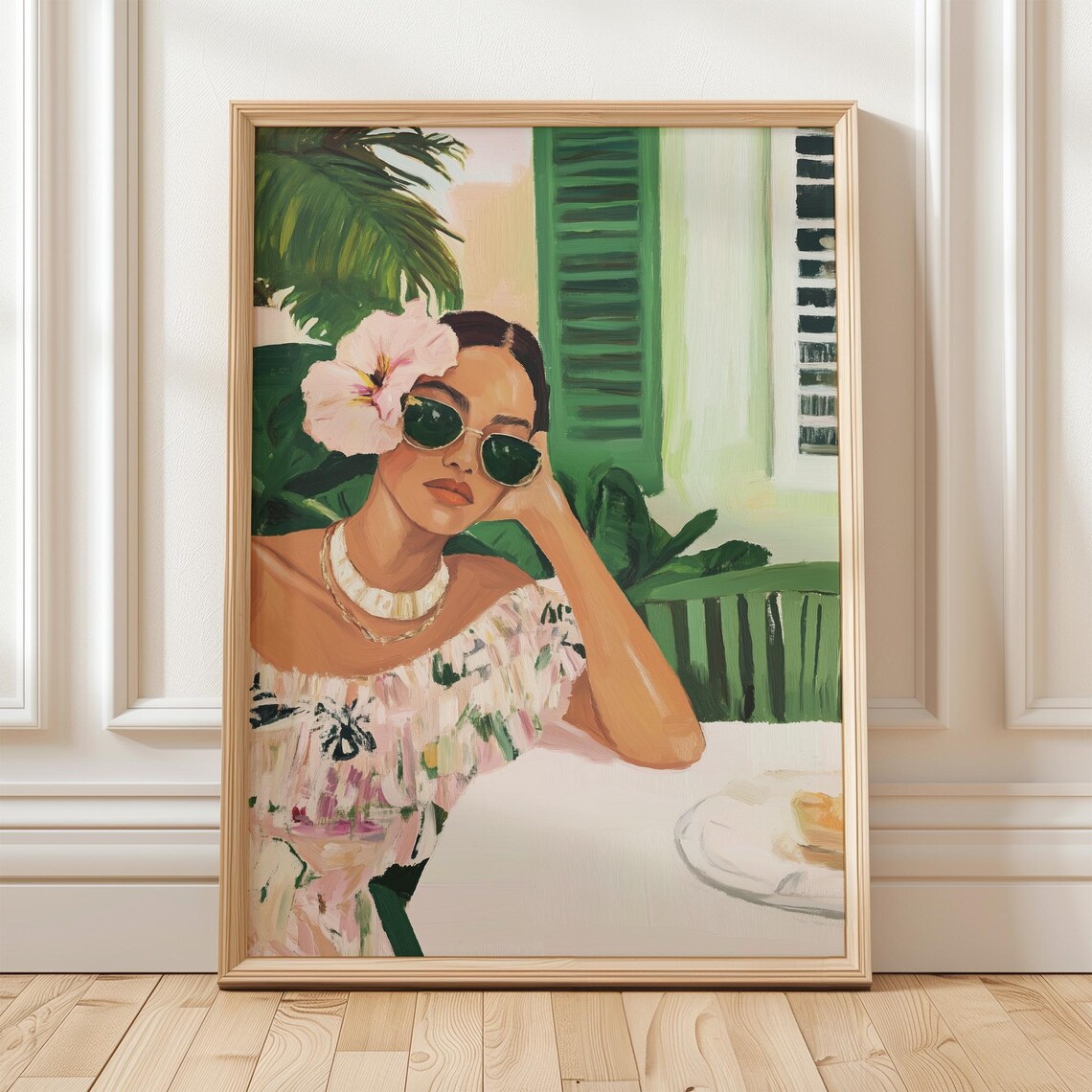 Tropical Elegance, Woman With Floral Dress Abstract Print
