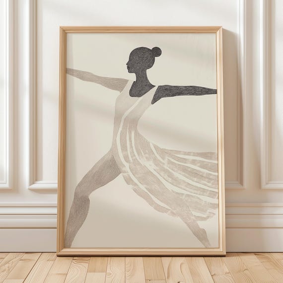 Ballerina Silhouette Art Print Minimalist Neutral Wall Art Decor For Dance Lovers Woman Dance Print Print