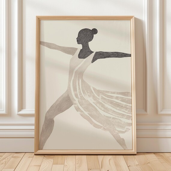 Dancer in Flowing Skirt Neutral Beige Abstract Sketch Art Poster