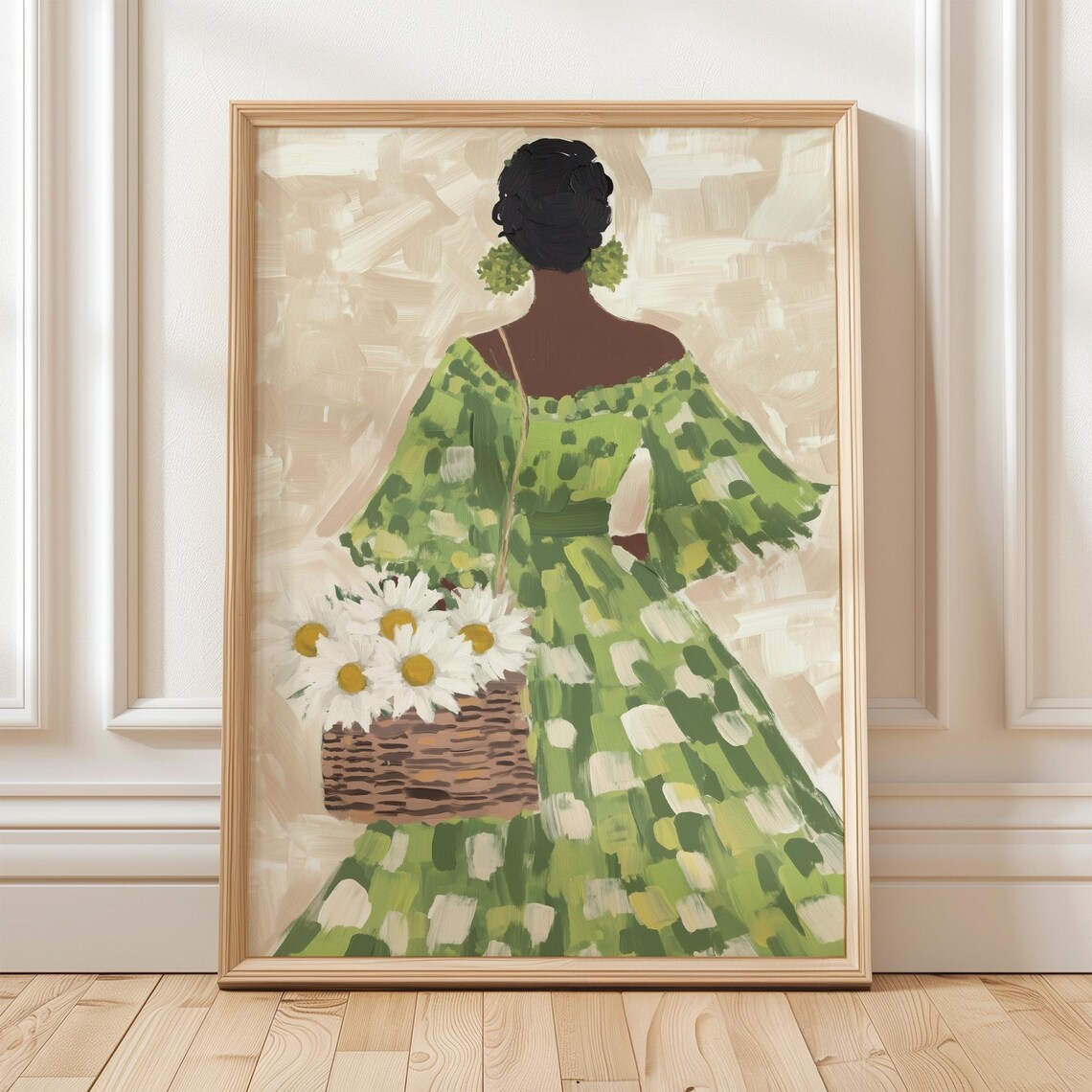 Elegant Woman Floral Art Print, Minimalist Portrait
