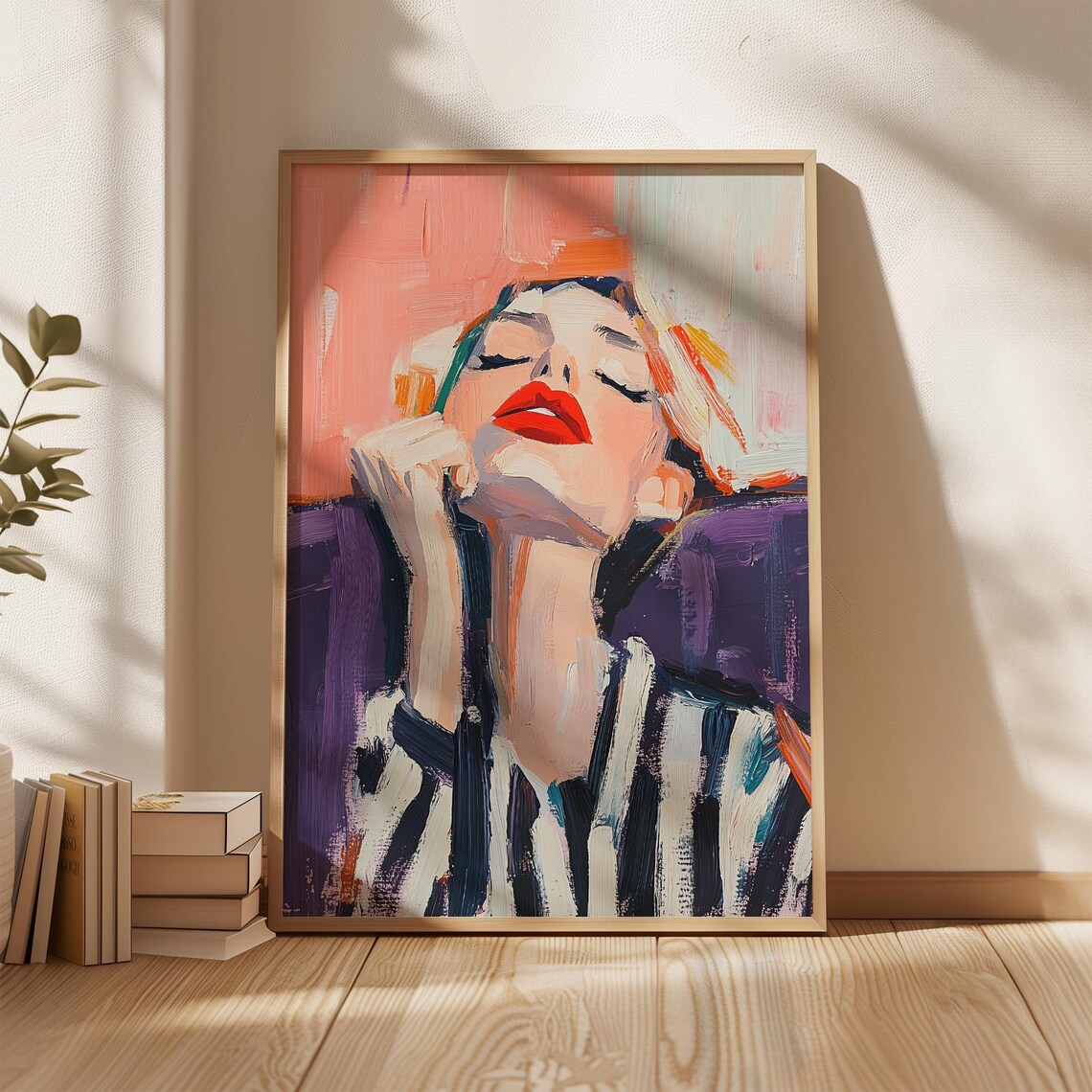 Abstract Female Portrait With Bold Red Lips Modern Art Poster - Image 3