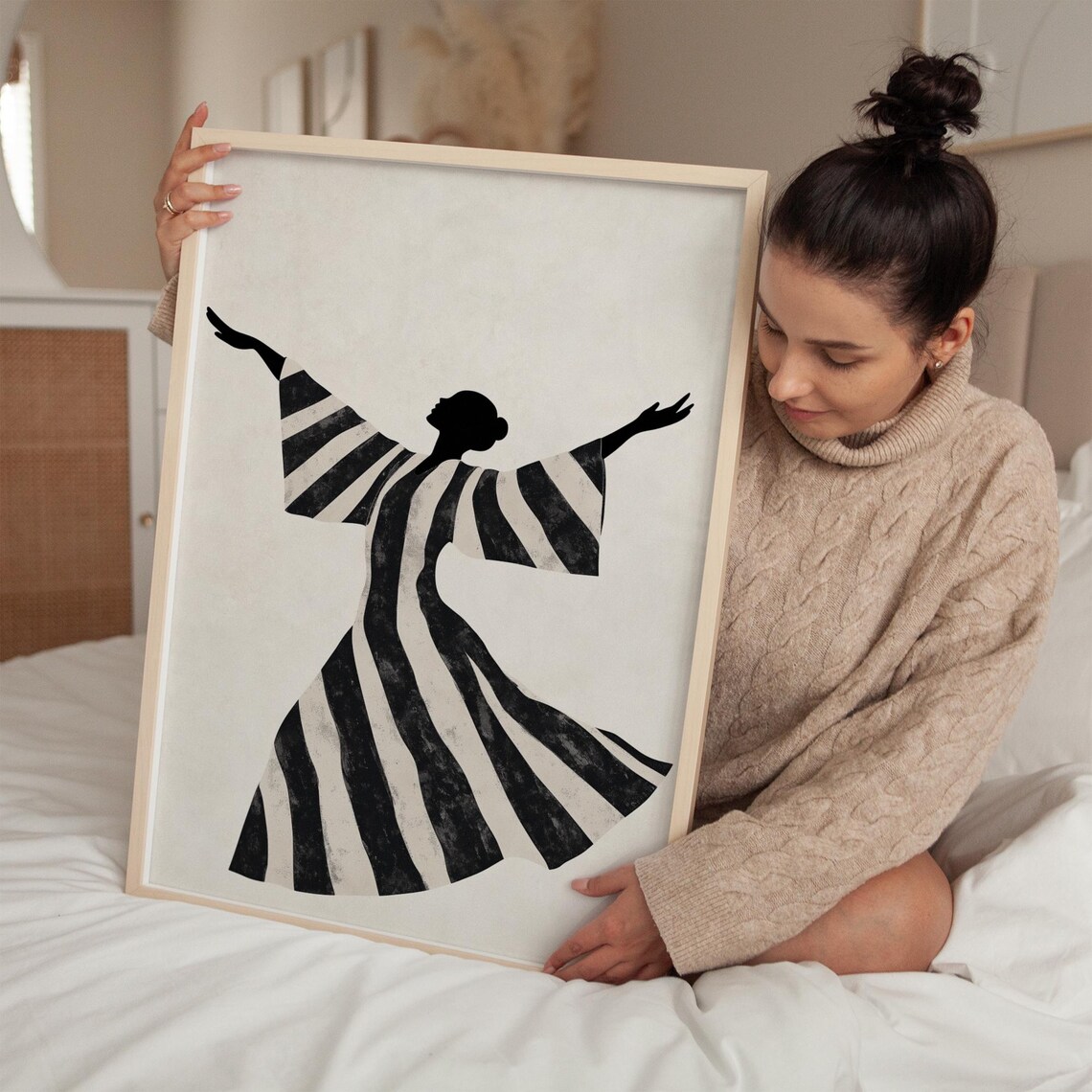 Abstract Dancer In Striped Dress, Minimalist Dance Art - Image 3