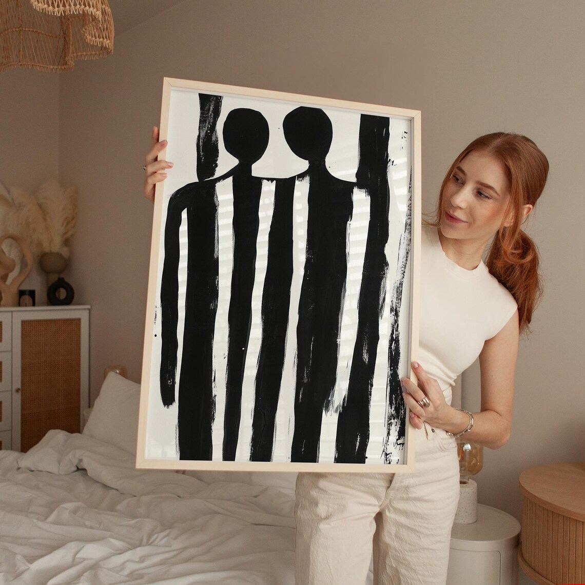 Minimalist Couple Silhouette in Black Stripe Figure Art Poster - Image 5
