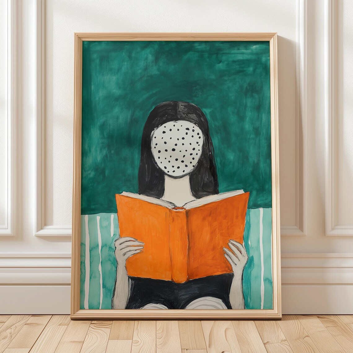 Abstract Reading Woman, Minimalist Book Lover Decor