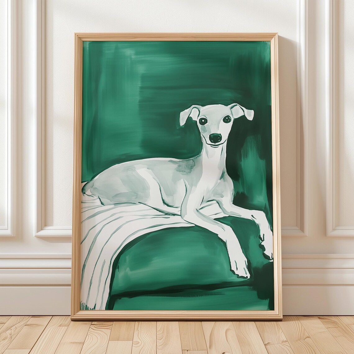Elegant Greyhound On Green Sofa, Minimalist Dog Art - Image 5