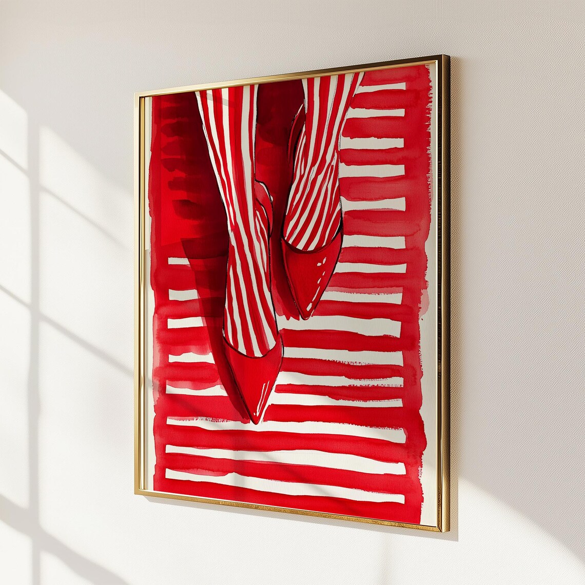 Red Striped Shoe - Modern Minimalist Poster - Image 2