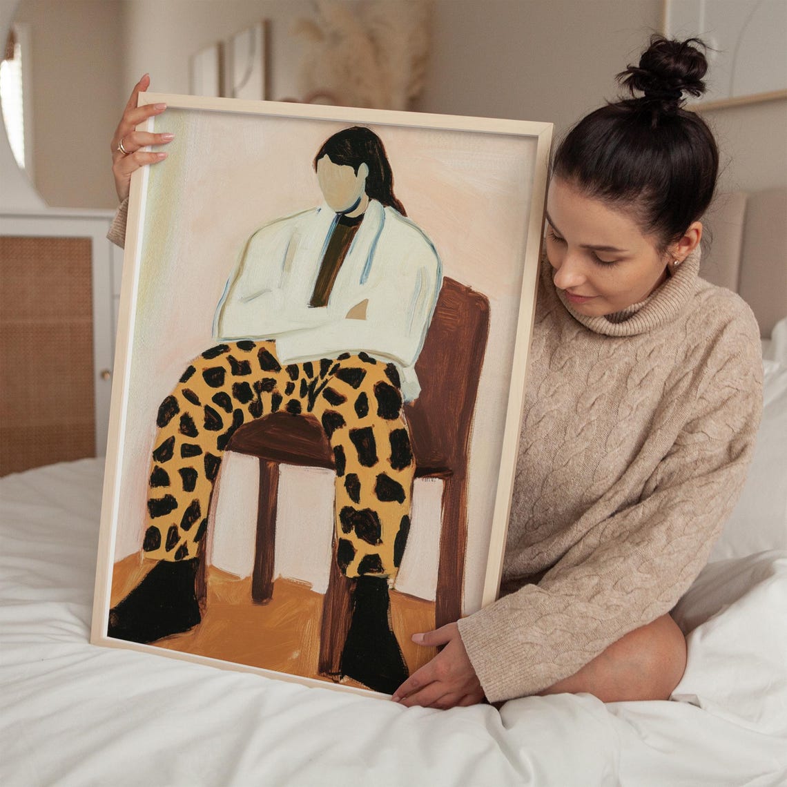 Leopard Print Pants Abstract Portrait Modern Minimalist Wall Art Bold Artwork For Contemporary Home Decor - Image 3
