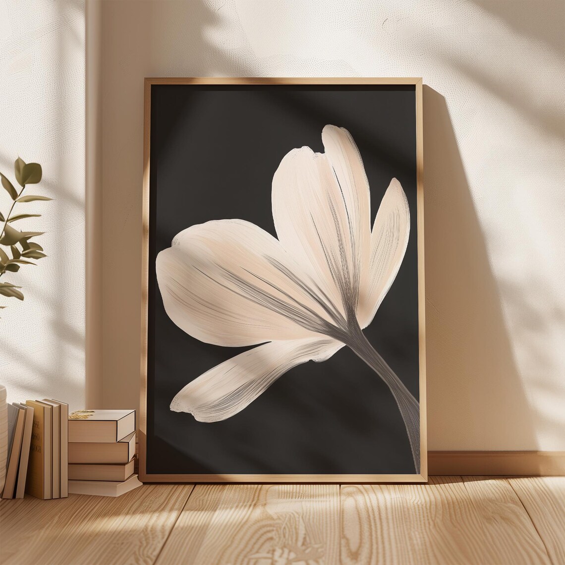 Beige Floral Close-Up Poster, Modern Botanical Art Print