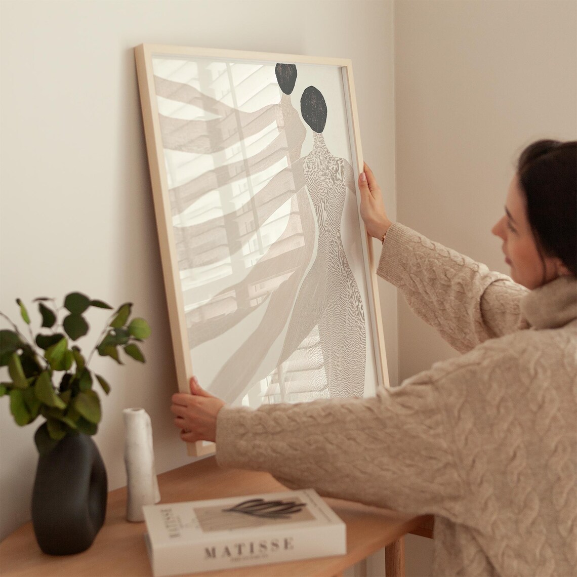 Two Abstract Dancing Women In Beige Minimalist Line Art Poster - Image 4