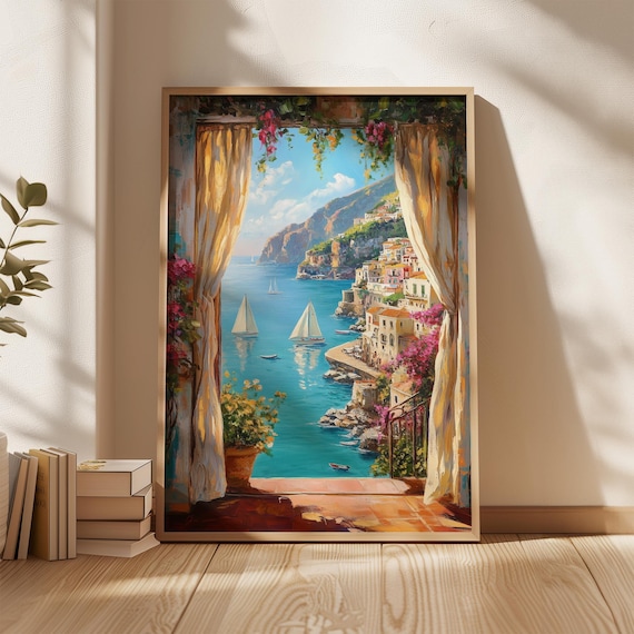 Mediterranean Coast Window View Italy Amalfi Art Print