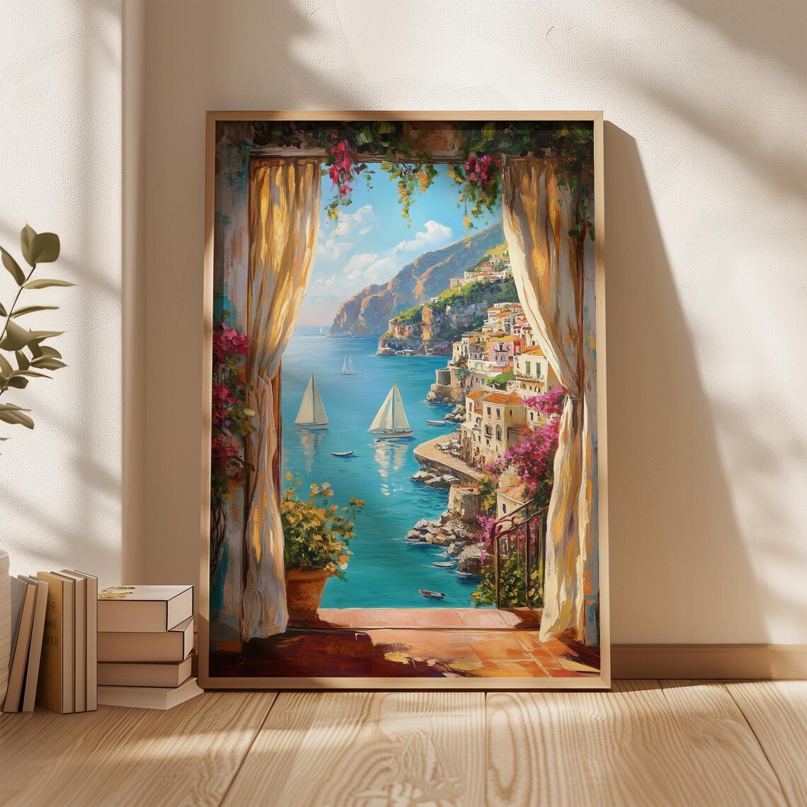 Mediterranean Coast Window View Italy Amalfi Art Print