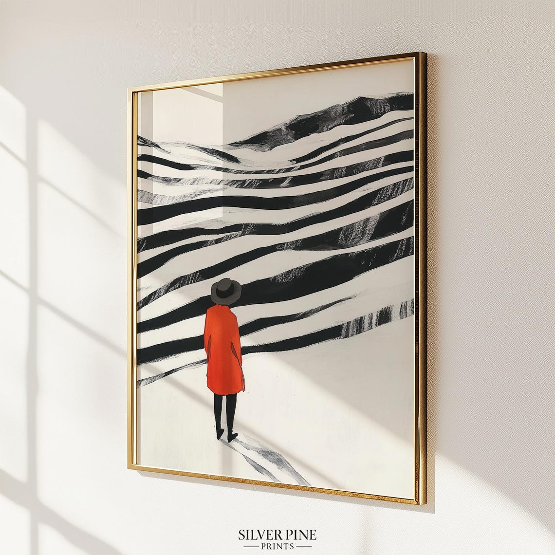 Minimalist Abstract Landscape Print Black And White Art Modern Wall Art Red Coat Artwork Mountain Art - Image 4