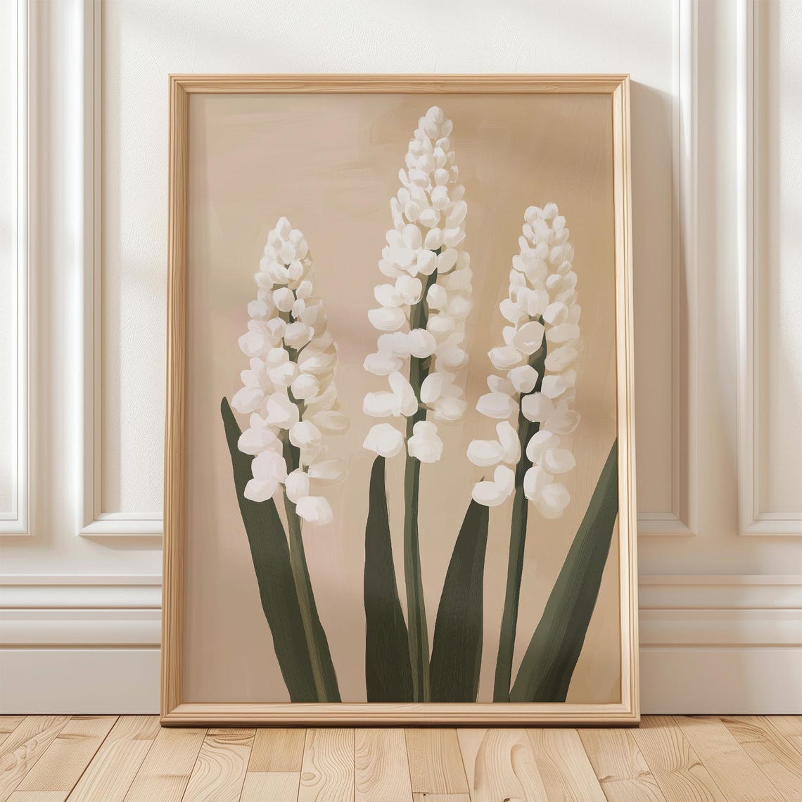White Hyacinth Flower Painting Minimalist Botanical Wall Art