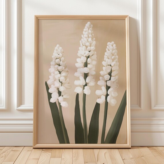 White Hyacinth Flower Painting Minimalist Botanical Wall Art