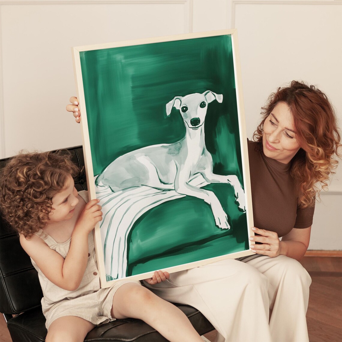 Elegant Greyhound On Green Sofa, Minimalist Dog Art - Image 3