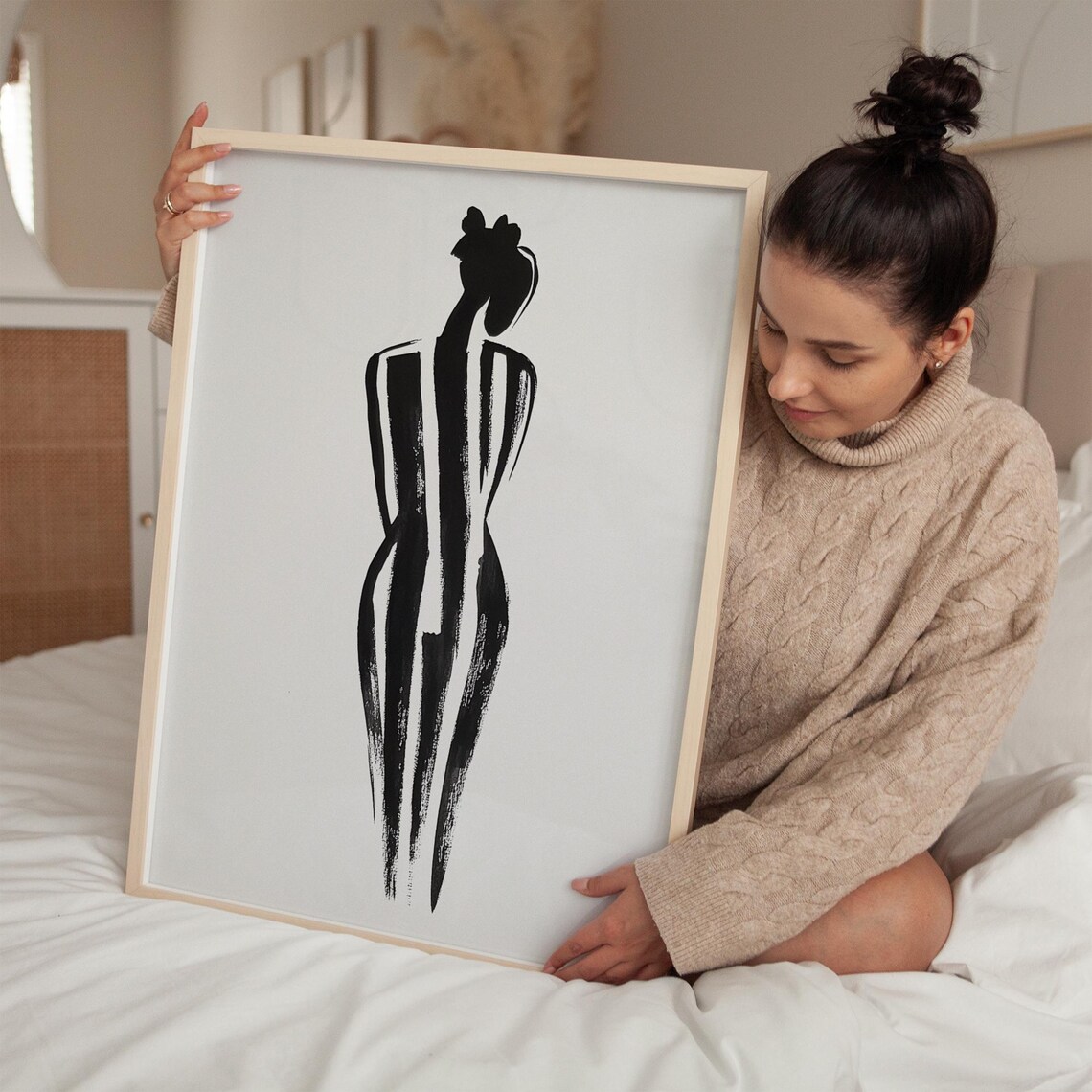 Elegant Standing Female Silhouette Black Brushstroke Art Poster - Image 5