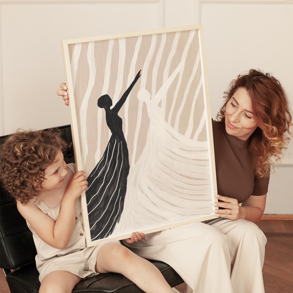 Black And White Figures In Flowing Dresses, Minimalist - Image 5