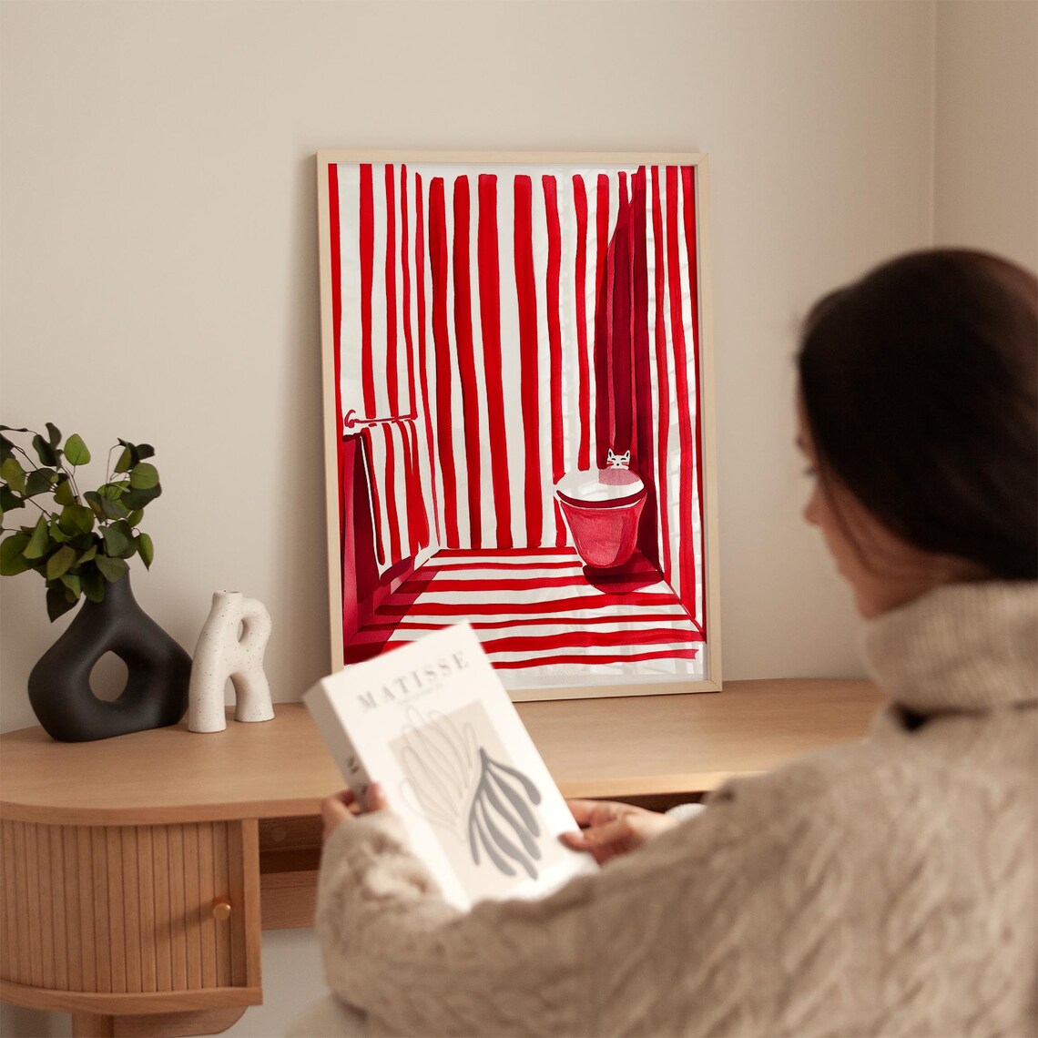 Cat Bathroom Art, Minimalist Bold Poster - Image 5