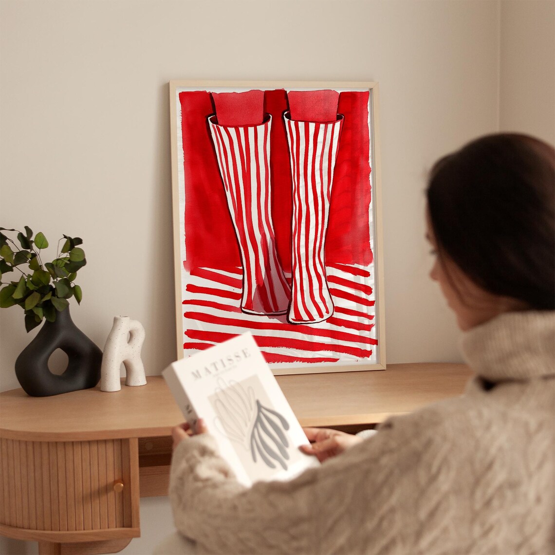 Red Striped Boots, Bold Minimalist Fashion Art - Image 5
