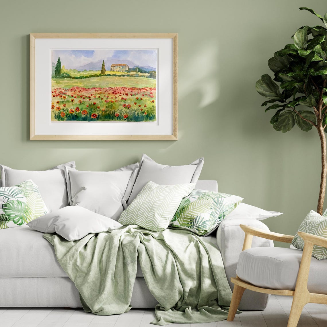 Poppies Field Original Watercolor Painting Floral Wall Art Poppy Meadow Landscape Flowery Countryside Art Impressionist Art 10x14 In - Image 7