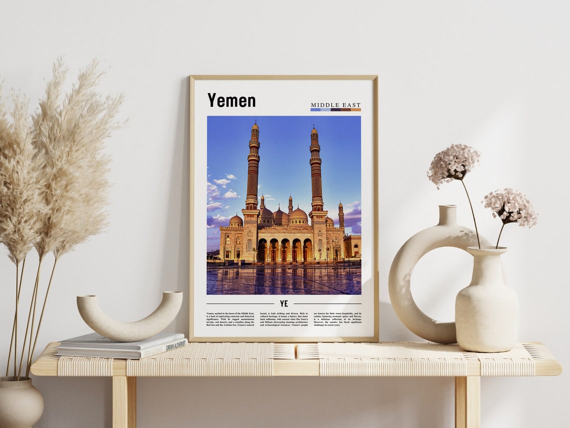 Yemen Grand Mosque Twin Minarets Historic Middle East Travel Poster - Image 3