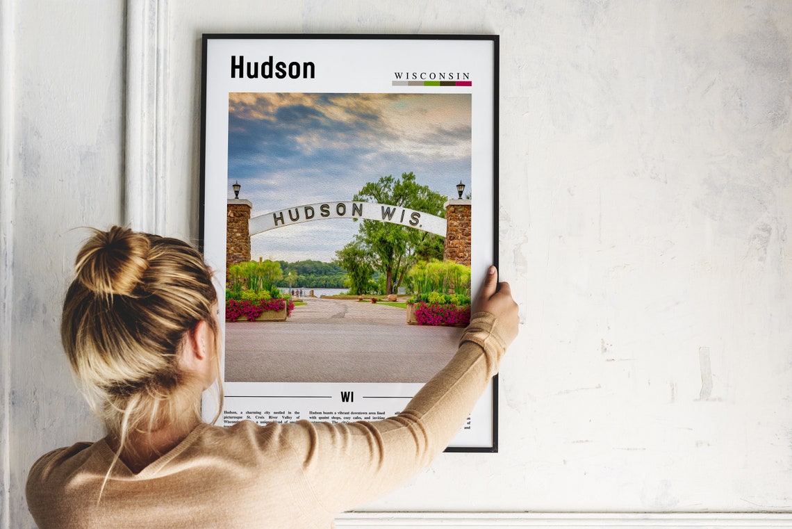 Hudson Wisconsin Lakefront Arch Sign Small Town Travel Poster - Image 2