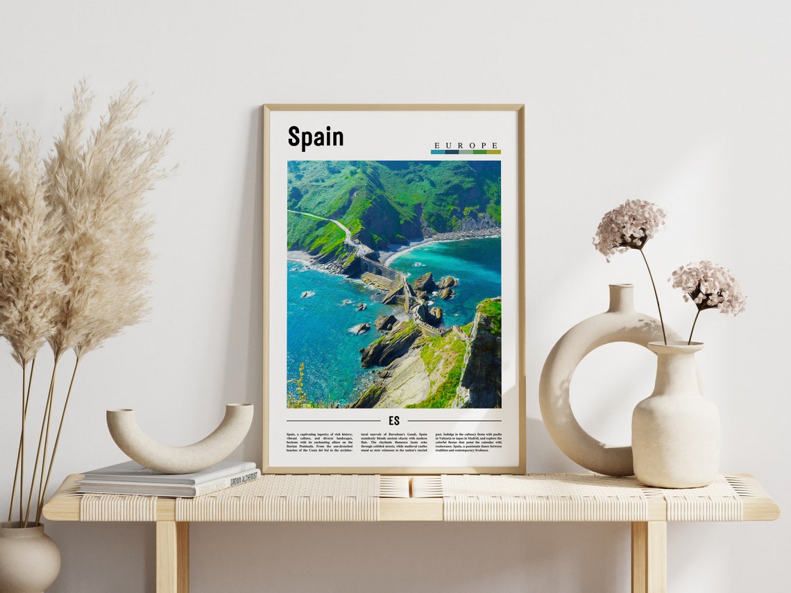 Spain Europe Rocky Coast Turquoise Ocean Cliffs Travel Poster - Image 3