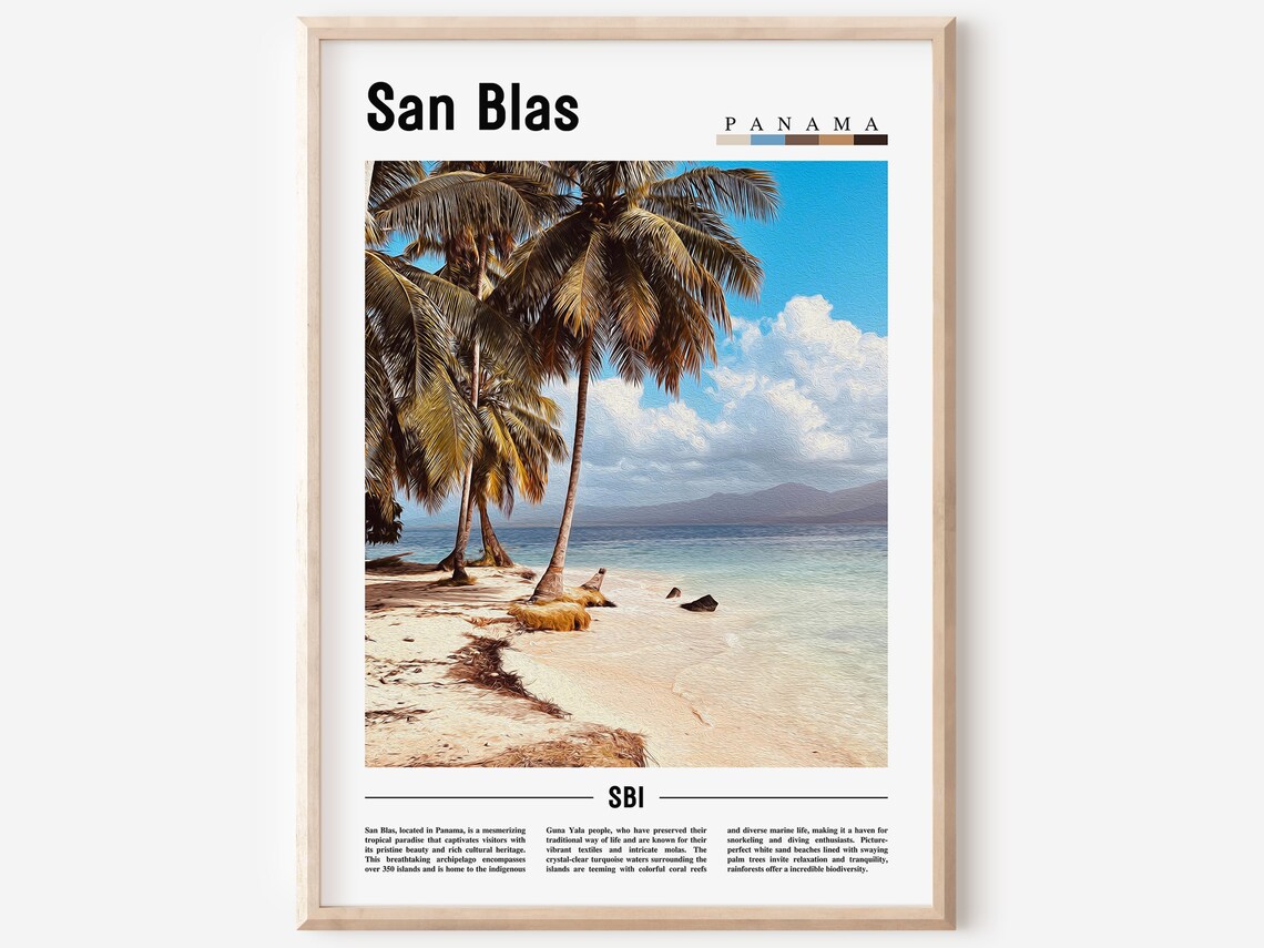 San Blas Panama Palm Trees Beach Tropical Paradise Travel Poster